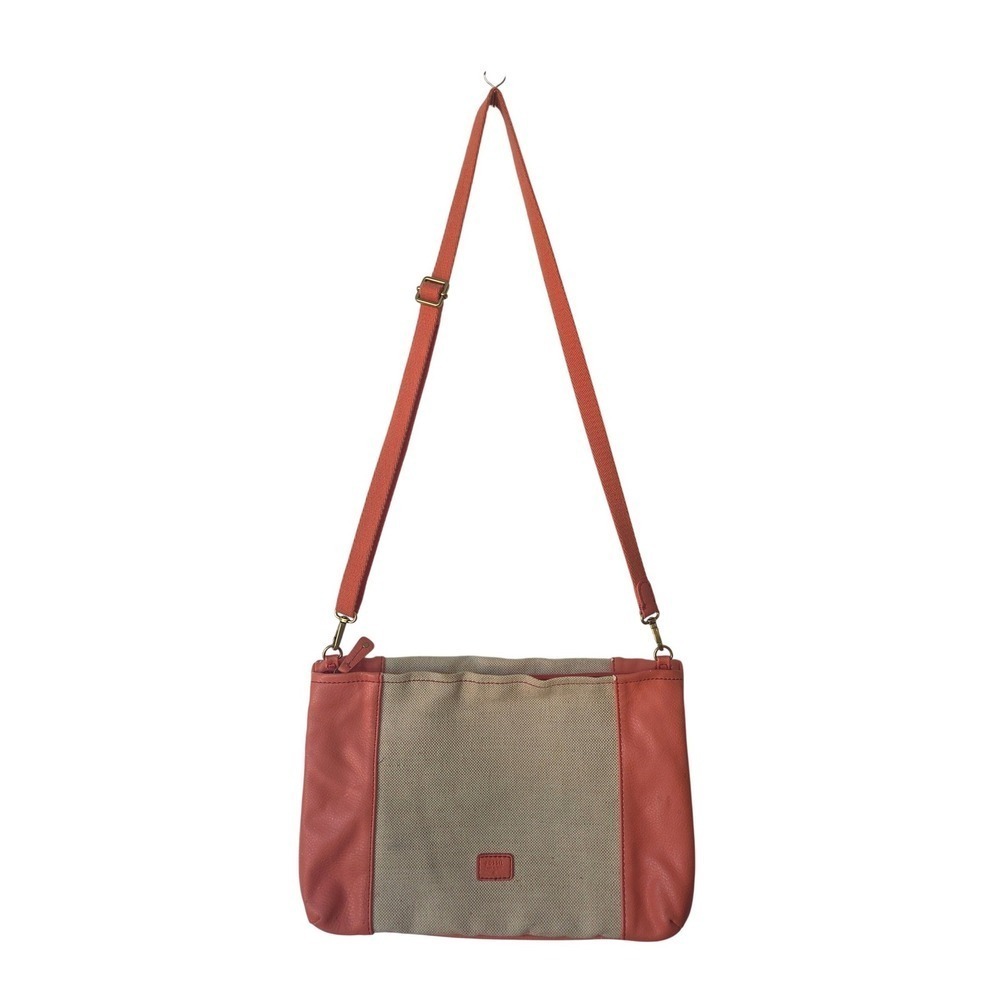 Fossil Canvas Leather Convertible Messenger Bag Coral Beige Adjustable Strap